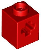 Tijolo 1x1 Technic com furo para eixo Vermelho