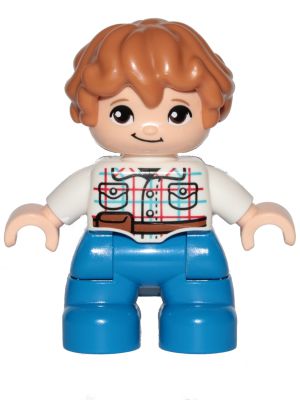 Boneco Lego Duplo Menino Criança Pernas Azuis, Camisa Xadrez Branco