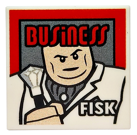 Placa Lisa 2x2 com Desenho de REvista 'BUSinESS' e 'FISK' Branca