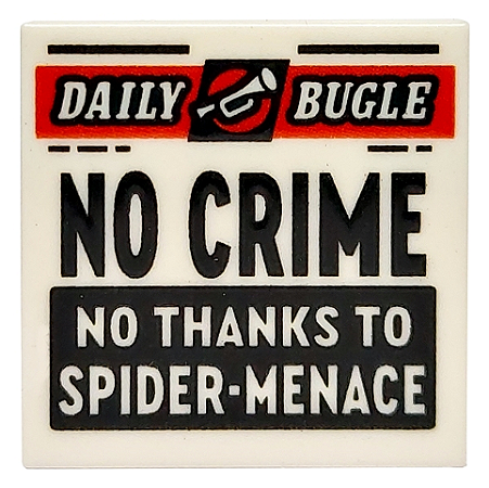 Placa Lisa 2x2 com Desenho do Jornal 'DAILY BUGLE' e o padrão 'NO CRIME NO THANKS TO SPIDER-MENACE'