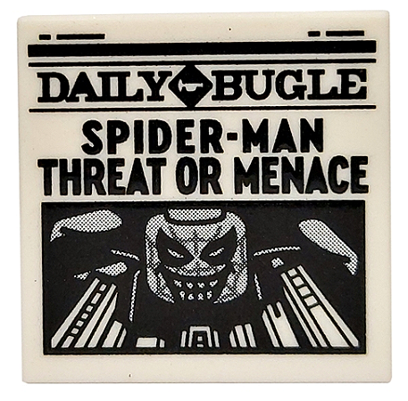 Placa Lisa 2x2 com Desenho do Jornal 'DAILY BUGLE' e 'SPIDER-MAN THREAT OR MENACE'