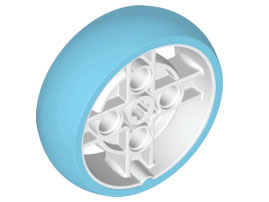 Roda 43x14 Technic com Furo de Eixo e 4 Furos para Pinos com Pneu de Borracha Dura Medium Azure Moldado