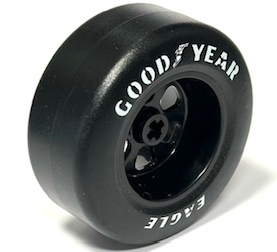 Roda 50x22 com Furo para Eixo e 6 furos com Pneu de Borracha Moldado com 'GOODYEAR EAGLE'  impresso