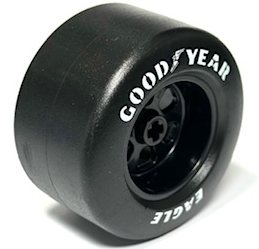 Roda 50x30 com Furo para Eixo e 6 furos com Pneu de Borracha Moldado com 'GOODYEAR EAGLE'  impresso