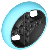 Roda 56x14 com Furo para Eixo e 8 Furos para Pinos com Pneu de Borracha Dura Médio Azure Moldado