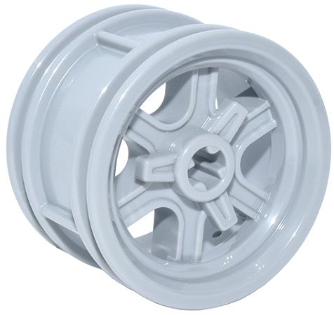 Roda 30,4 mm D. x 20 mm com Furo de Eixo, 6 Raios Curvos e Tampa  Giratória Cinza Clara