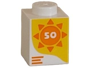 Tijolo 1x1 Branco com desenho de Sol e Número 50