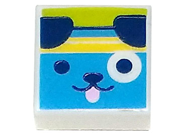 Placa Lisa 1x1 Branca com Desenho de Cabeça de cachorro Azul