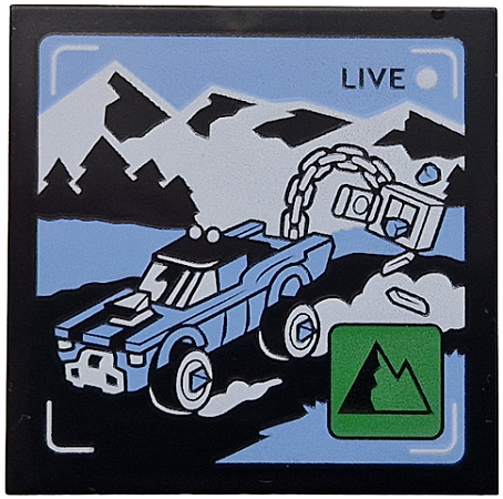 Placa Lisa 4x4 Preta com Desenho de Carro e Montanhas