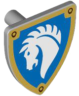 Escudo triangular cinza claro com desenho de cavalo
