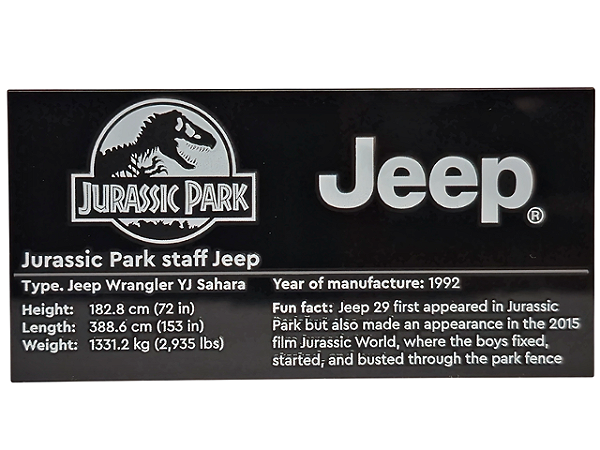 Placa Lisa 4x8 com Desenho do Jeep do Jurassic Park Preta