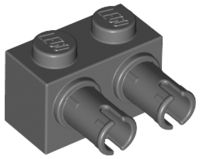 Tijolo Modificado 1x2 com 2 pinos Cinza Escuro