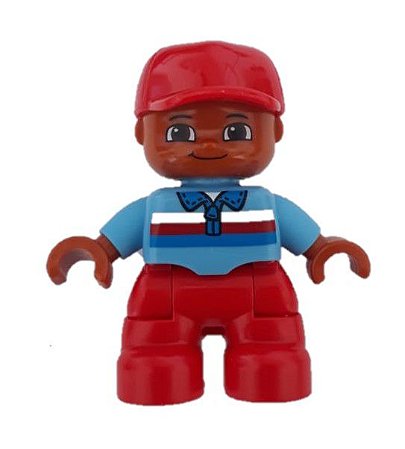Boneco Lego Duplo Menino pernas vermelhas top azul m dio com