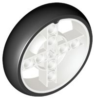 Roda 56x14 Technic com furo para eixo e 8 furos com pneu de borracha preto fixo