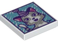 Placa Lisa  2x2 com ranhura com padrão de desenho de gato usando chapéu de festa