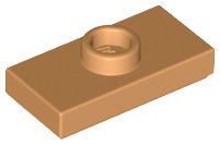 Placa Modificada 1x2 com botão Medium Nougat