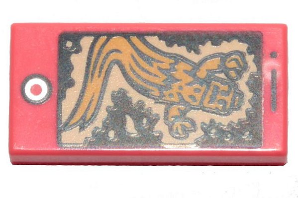 Placa Lisa 1x2 com Desenho de Celular e Tela com Fantasma Coral