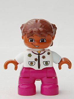 Boneca Lego Duplo Menina Pernas Magenta, Top Branco com flores
