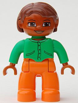 Boneca Lego Duplo Mulher Pernas Laranja Top Verde Brilhante