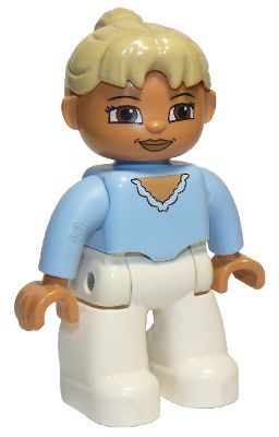 Boneca Lego Duplo Mulher Pernas Brancas Camisa Azul Clara