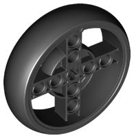 Roda 56x14 Technic com furo para eixo e 8 furos com pneu de borracha fixo