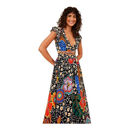 vestido longo flor d - farm - Loja Dress