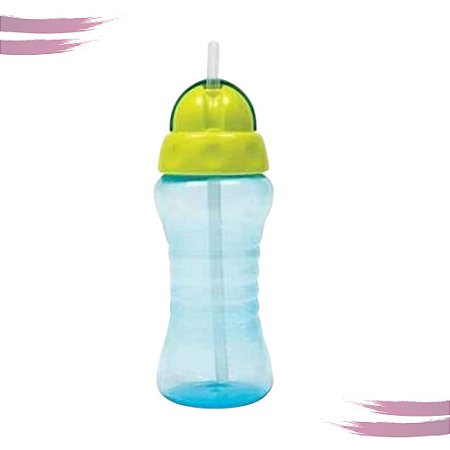 Garrafa Infantil com Canudo Antivazamento Azul
