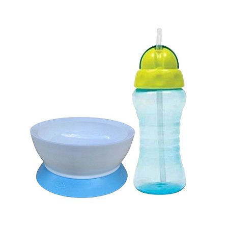 Kit Infantil Pratinho e Garrafinha Squeeze Azul