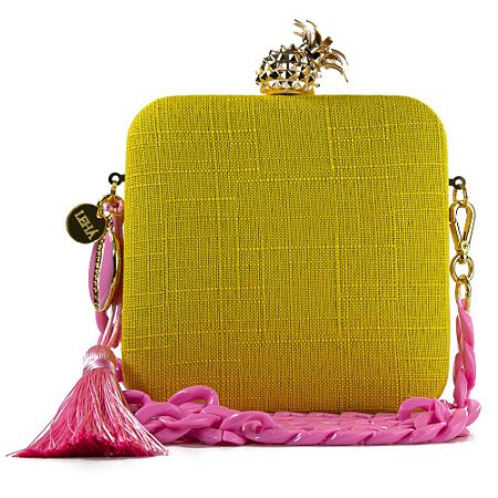 Bolsa De Mão Clutch Amarelo Rosa Festa Casamento Formatura