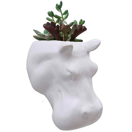 Vaso de Parede Cachepot Hipopótamo Branco Porcelana