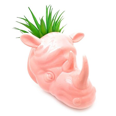 Vaso de Parede Cachepot Rinoceronte Rosa Porcelana