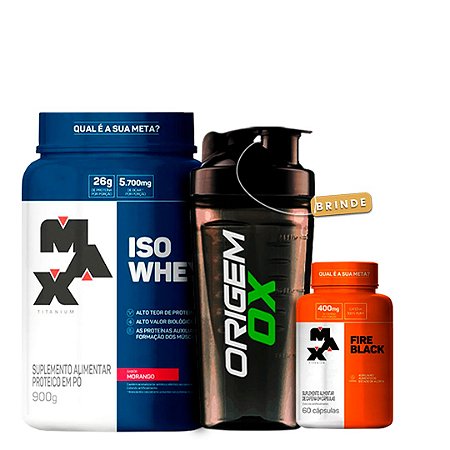Kit Iso Whey 900g Pote + Fire Black + Coqueteleira Origem Ox