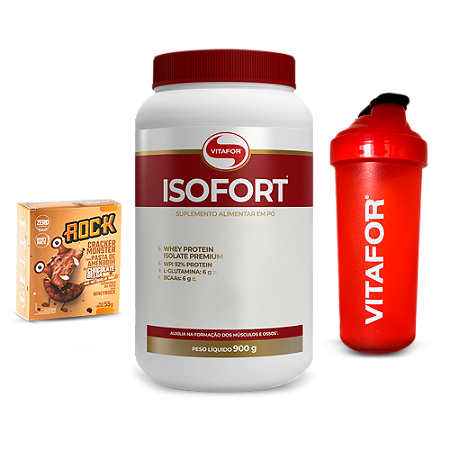 IsoFort 900g Vitafor + Cracker Rock 55g + Coqueteleira 750ml Vitafor