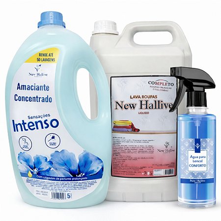 Kit Lavanderia Premium Amaciante Encapsulado Sabão Líquido e Água de Lençol