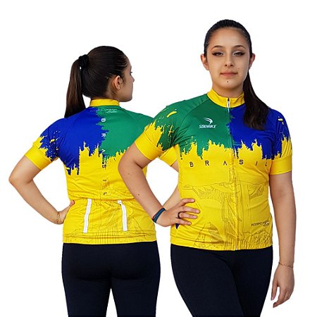 CAMISA CICLISMO FEMININA BRASIL SÓDBIKE, PROTEÇÃO SOLAR 20, ZIPER FULL