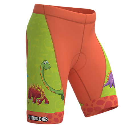 BERMUDA CICLISMO INFANTIL SÓDBIKE, PROTEÇÃO SOLAR 30, FORRO GEL E ESPUMA MISTO, DINO