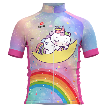 CAMISA CICLISMO INFANTIL SÓDBIKE, PROTEÇÃO SOLAR 20, ZIPER FULL, UNICÓRNIO