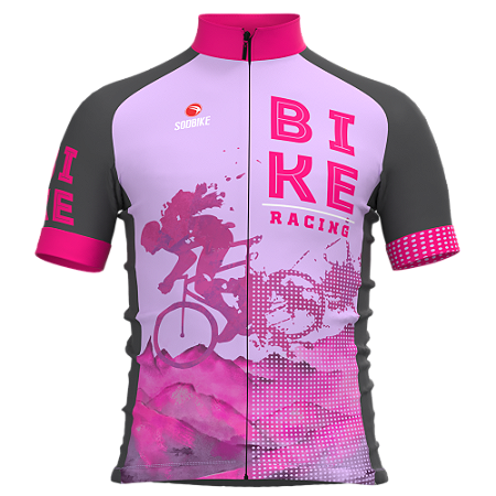CAMISA CICLISMO INFANTIL SÓDBIKE, PROTEÇÃO SOLAR 20, ZIPER FULL, RACING PINK