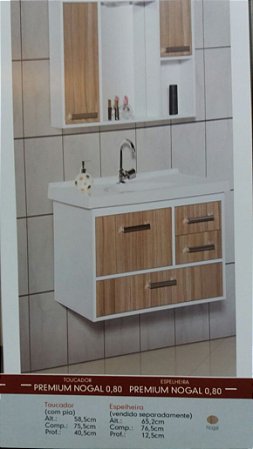 Armário Imob Premium 80 com Espelheira 80cm Nogal