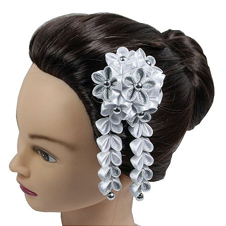 Presilha de flor Kanzashi - Modelo Hortênsia