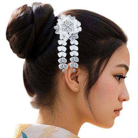 Presilha de flor Kanzashi - Modelo Hortênsia