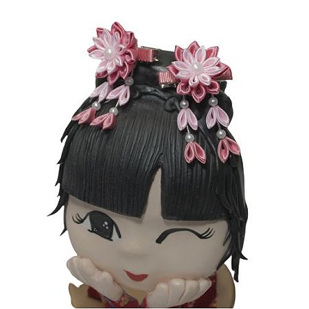 Enfeite de flor para cabelo - Kanzashi. Modelo Duplo Margarida.