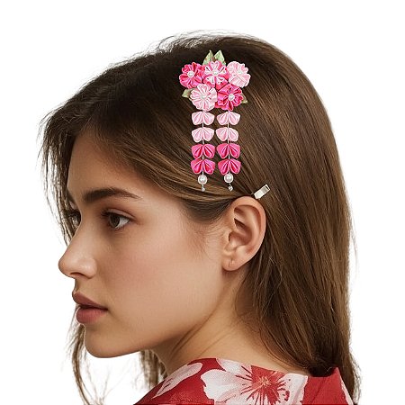 Kanzashi - Flor de cetim p/ cabelo - Modelo Mini Sakura