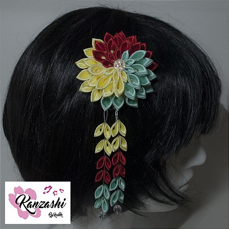 Presilha para cabelo - estilo Kanzashi. Modelo Frésia