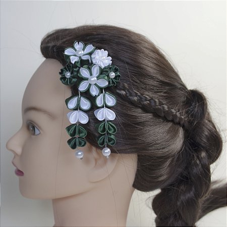 Presilha japonesa em flor de fita - Kanzashi - Modelo Mini New Sakura