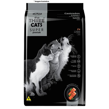 Ração Hercosul Three Cats Especial Super Premium Sabor Salmão para Gatos Castrados 15kg