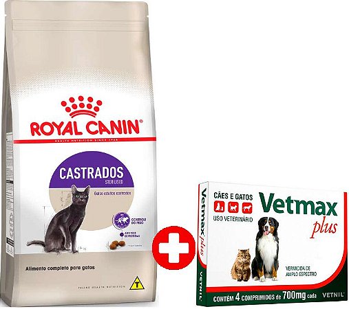 Kit Combo Ração Royal Canin Sterilised para Gatos Adultos Castrados 10,1kg + VermÍfugo Vetmax plus 4 comprimidos de 700mg cada