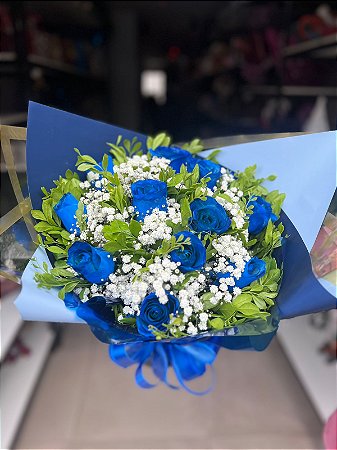 Buquê 12 Rosas Azuis