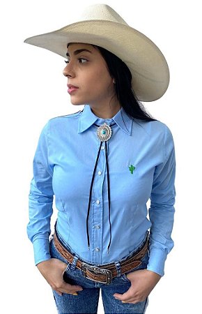 Camisa Feminina Country Básica Azul Bebê