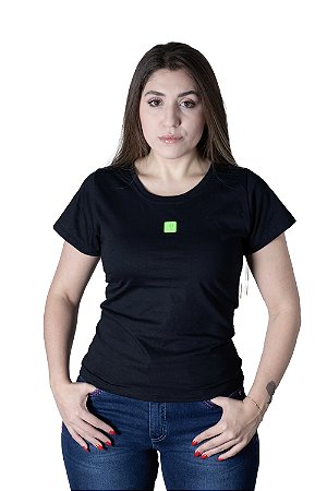 CAMISETA BÁSICA FEMININA PRETA / VERDE LIMÃO